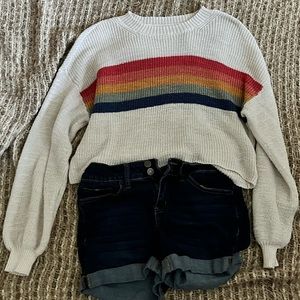 American Eagle Medium Rainbow Striped Cropped Sweater